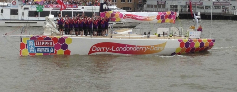Crew of Derry-Londonderry-Doire crew on deck at departure