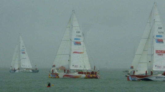 Yachts getting into position at the end of a very rainy Southend Pier